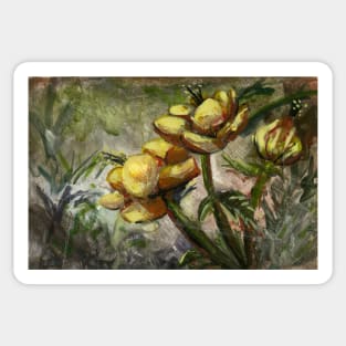 Magic - Gouache painting of Flowers , fairy tale like paint yellow green traditional illustration nature floral pretty Sticker